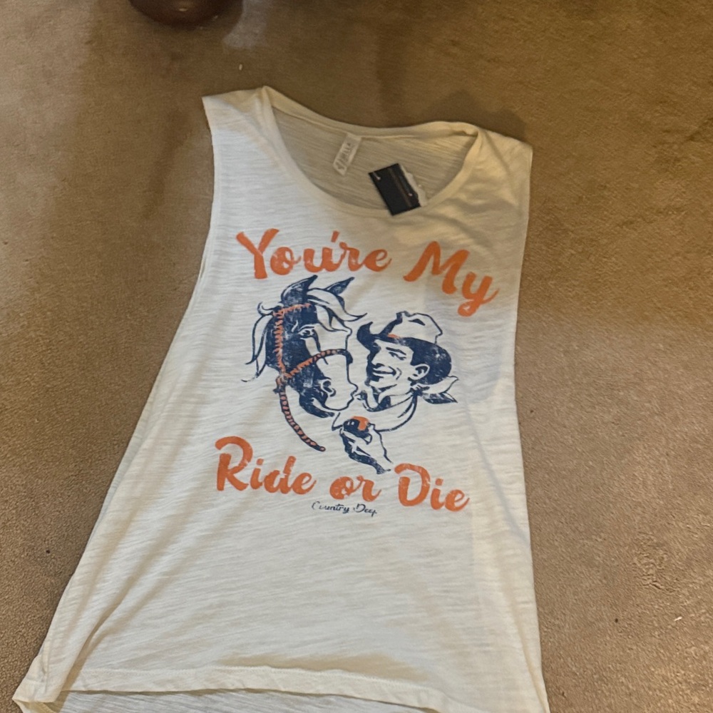 H&M White Muscle Tee with Orange and Blue Print